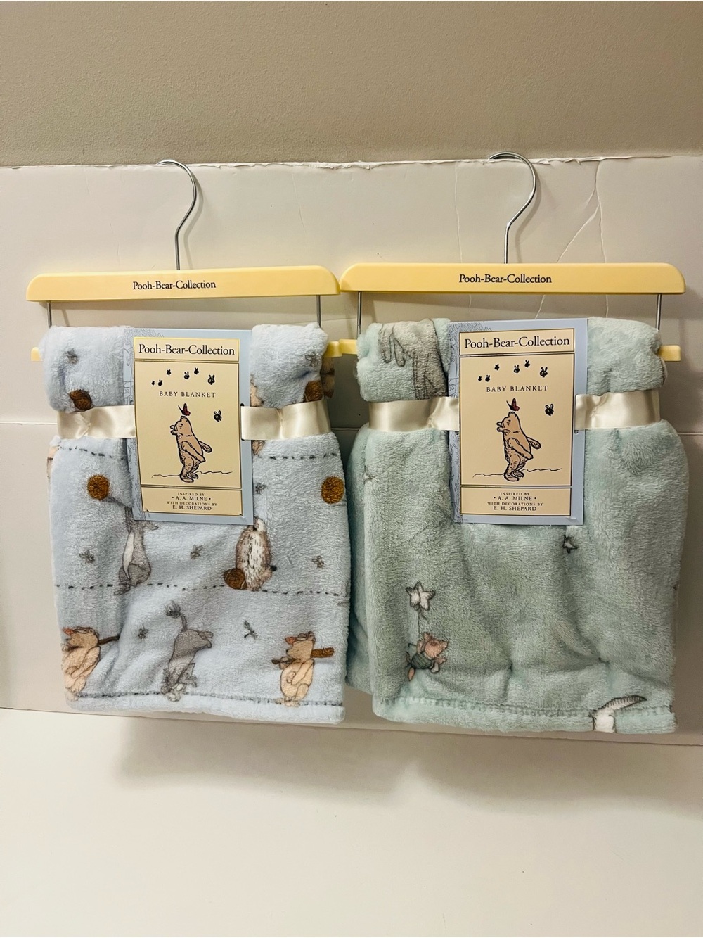 Winnie the Pooh Bear Collection Lot of 2 Baby Blankets Blue Sports Stars Moons